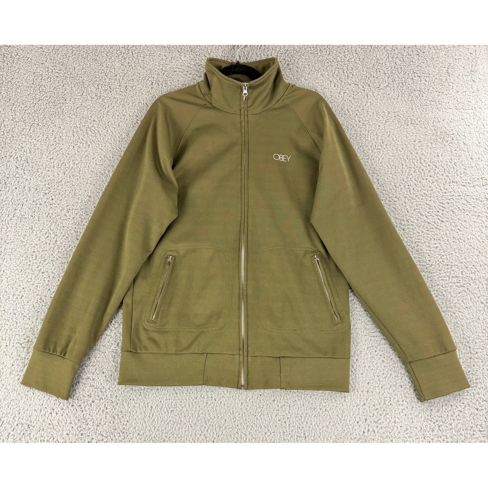 Obey Track Jacket Mens XL Olive Green Full Zip‎ Mock Neck Raglan Streetwear